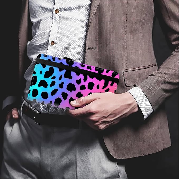 FUYOCWE Leather Checkbook Covers for Men Women Check book Holder Cover Wallets for Personal Checkbook Duplicate Checks with RFID Blocking & Elastic Strap-Colorful Leopard Print