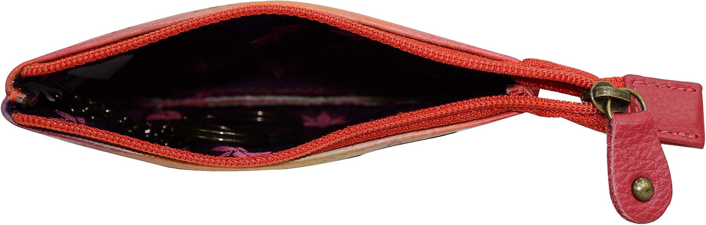 Anuschka Women’s Hand-Painted Genuine Leather Medium Zip Pouch - Coin and Key Pouch - Zippered, 2 Key Fobs