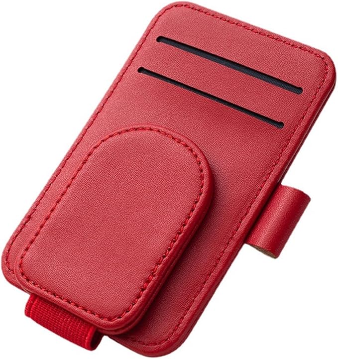 BoAn Sunglass Holder for Car Sun Visor,Magnetic Leather Sunglasses Holder,Auto Visor Accessories,Eyeglasses Holder(Red)