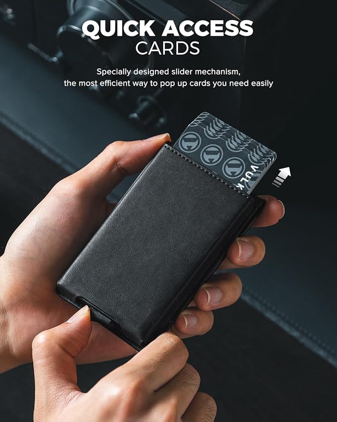 VULKIT Pop Up Wallet for Men, Credit Card Holder Minimalist Slim Bifold Wallets RFID Blocking with Gift Box Black