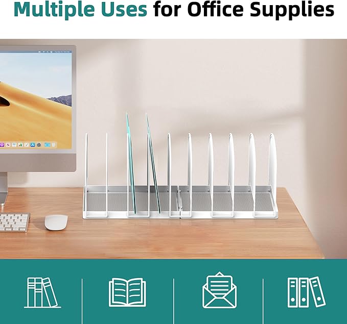 SUPEASY File Organizer 9-Section Mesh Desk Organizer, Upright File Organizer Desktop Organizer File Sorter, File Folder Holder for Office Supplies, White