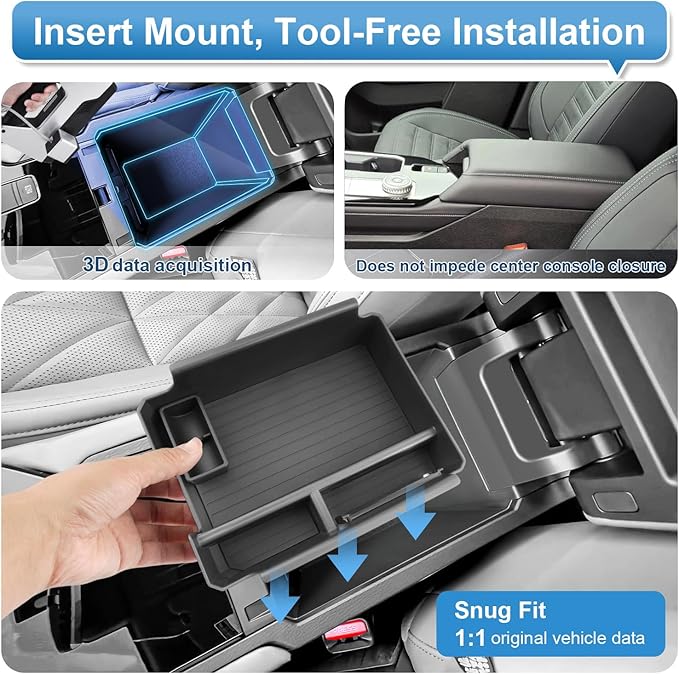 2025 2026 Outlander Center Console Organizer for Mitsubishi Outlander (ES/SE/SEL/Platinum/Taril Edition), Durable ABS Plastic&Anti-Slip Rubber Armrest Tray Insert 2026 Outlander Accessories