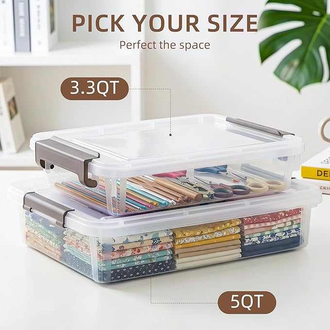 Citylife 6 PCS Clear Plastic Container Clip Box with Latching Lids, Stackable Document Paper Protectors Organizer Container for Office, Home, and School Supplies