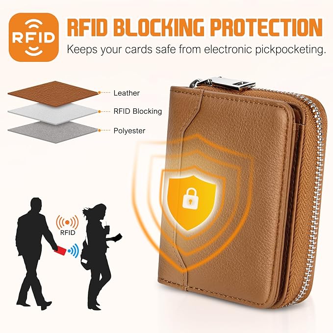 HUANLANG Mens Wallet RFID Blocking Multi Card Holder Wallets for Men Bifold Wallet with Zipper Small Men's Leather Wallet