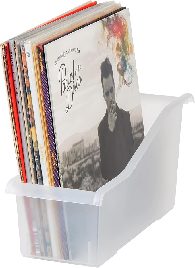 IRIS USA Plastic Book Bin Magazine Holder, 8-Pack, Vertical Standing Connecting Container Box for Office Dorm Study Homework Binder Notebook File Craft Stationery Supplies Organizer Caddy, Clear