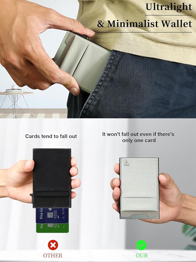 TOYFID Credit Card Holder Wallet for Mens - Metal Slim Minimalist Cards Holder with Stretch Money Pocket - RFID Blocking&Ultralight Small Wallet