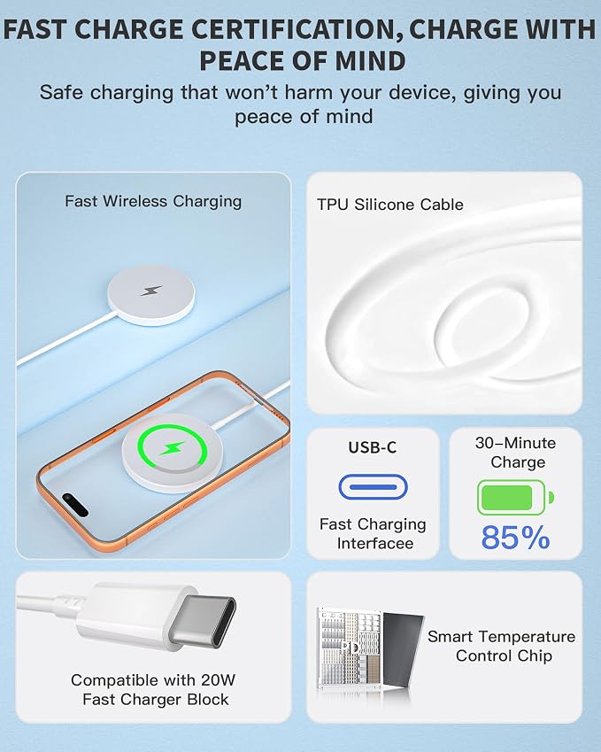 10FT Magnetic Wireless Charger,2Pack Fast Apple Mag-Safe Charger Magnet Charging Pad Mag Safe Charging for iPhone 17Pro Max/16 Pro Max/16Pro/16/iPhone 15Pro Max/15 Plus/14/13/12/AirPods 3/2/Pro/Pro 2