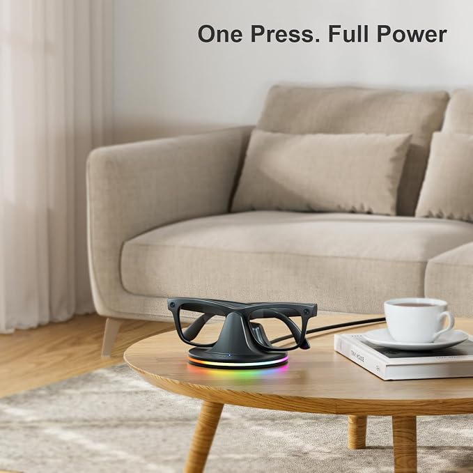 Charging Dock for Meta Glasses Ray-Ban: Wayfarer, Skyler, Headliner & Oakley HSTN Smart Glasses Charger with LED Power Status Light, Black