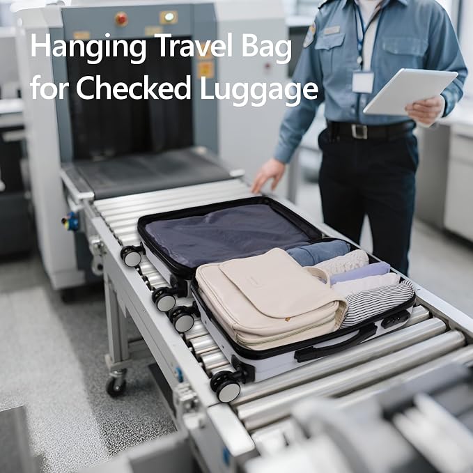 PACKISM Hanging Travel Toiletry Bag - with Clear Makeup Bag, Large Beige | Wide Open Access, Hanging Hook, Detachable Pouch, Large Compartments, Waterproof Surface, Cruise Bathroom Travel Storage