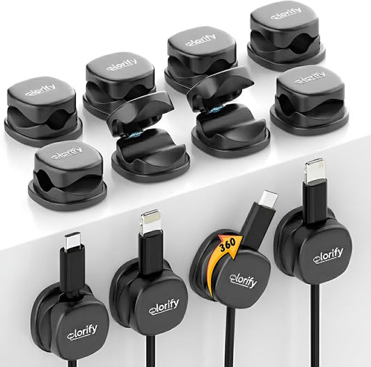 12 Pack Rotatable Spring Cable Clips, Adhesive Cord Organizer for Charging Cords, Phone Charging Clips, Laptop, Nightstand & Desk Cable Management for Home & Office Use (Black)