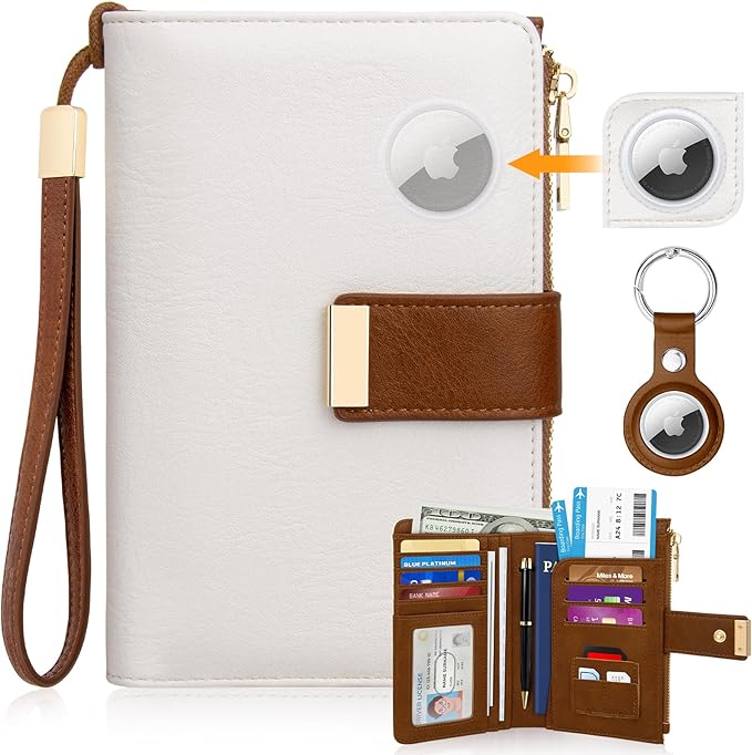 HUANLANG Passport Holder with Airtag for Women/Men, Airtag Passport Wallet for Travel Leather Passport Holder RFID Blocking,Travel Passport Walelt with Credit Card Holder