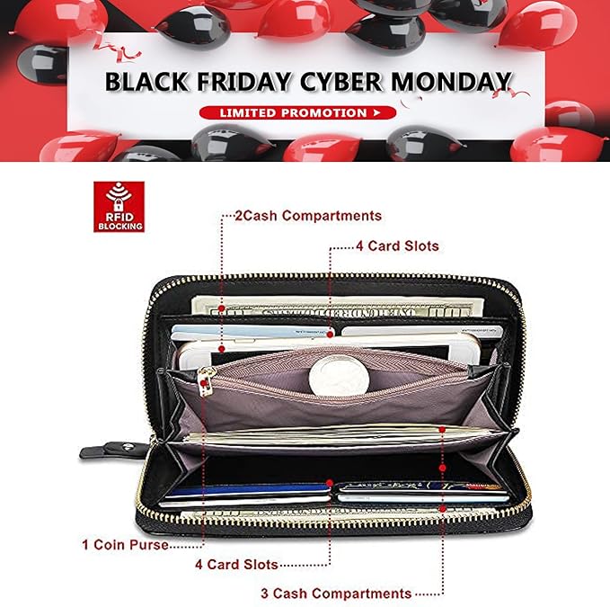 FT FUNTOR Wristlet Wallets for Women, Ladies PU Vegan Leather Clutch Wallet Zip around Phone Purse Card Holder Organizer