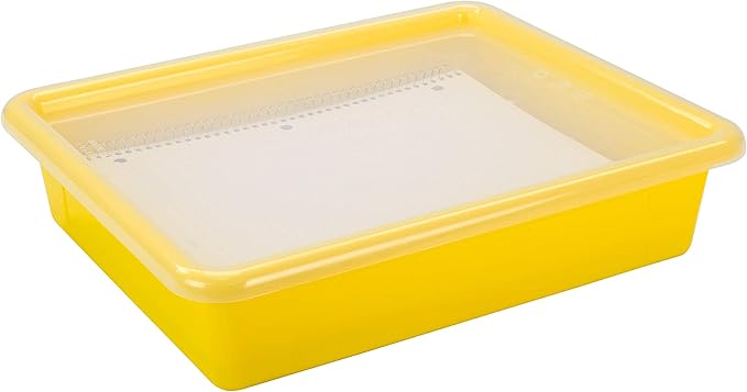 Storex Letter Size Flat Storage Tray – Organizer Bin with Non-Snap Lid for Classroom, Office and Home, Yellow, 5-Pack (62538U05C)