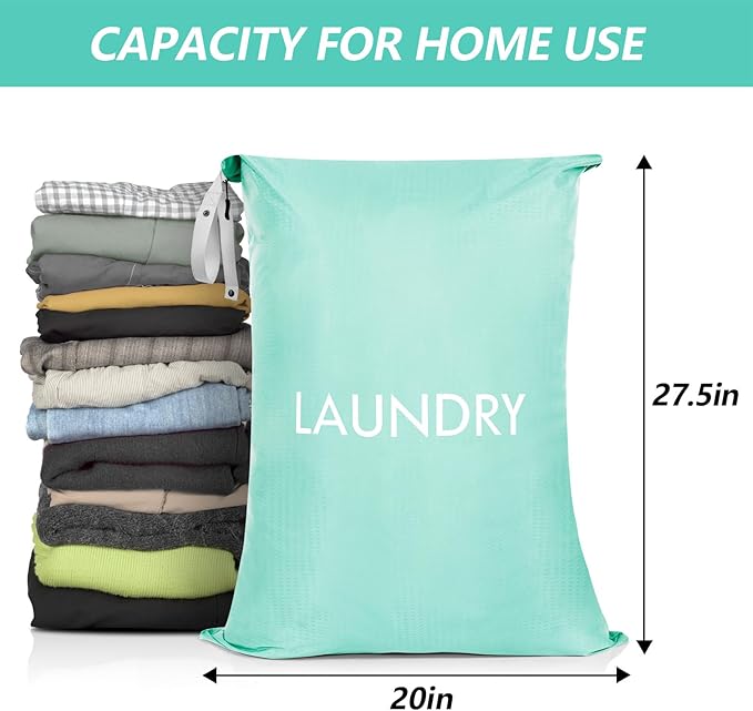 MissBoy 50L Travel Laundry Bag with Zipper, Heavy Duty & Odor-Proof Washable Nylon Sack for Dirty Clothes, Space-Saving Luggage Organizer & Dorm Room Essential for College Girls, Blue