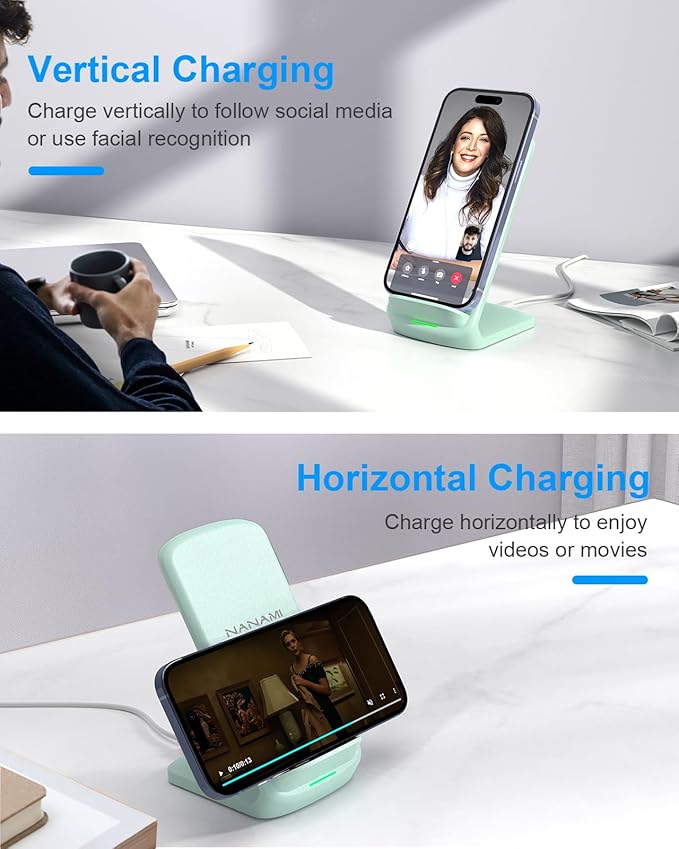 NANAMI Upgraded Fast Wireless Charger, Wireless Charging Stand for Samsung Galaxy S26/S25/S24/S23/S22/S21/S20/S10/S9/Note 20 & Phone Charger Dock for iPhone 17/17 Air/17 Pro/16/16 Plus/15/14/13/12
