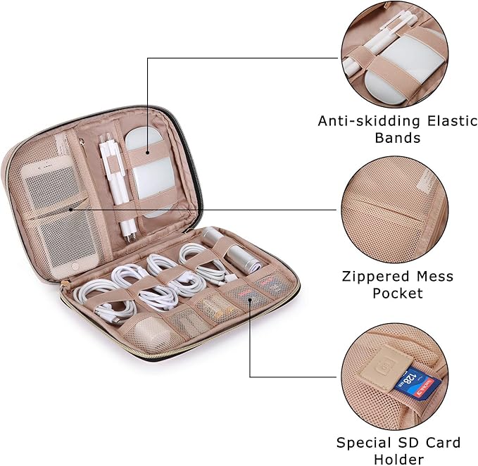 BAGSMART Large Electronics Organizer Travel Case, Travel Essentials, Cord Organizer Travel Cable Organizer Bag, Travel Accessories for Women, Pink