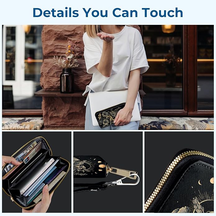 Wristlet Wallet for Women, RFID Blocking Phone Wallet, Large Capacity Zip Around Clutch, Fits iPhone 15 Pro Max, Travel Organizer Purse