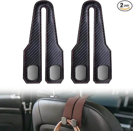 2026 New Headrest Hooks for Car, Car Seat Back Storage Hook, Leather Seat Back Storage Hook Organizer, Twin Hook Design Heavy Duty Holder for Purse, Bags, Handbag, Grocery, Umbrella (2, Carbon Fiber)
