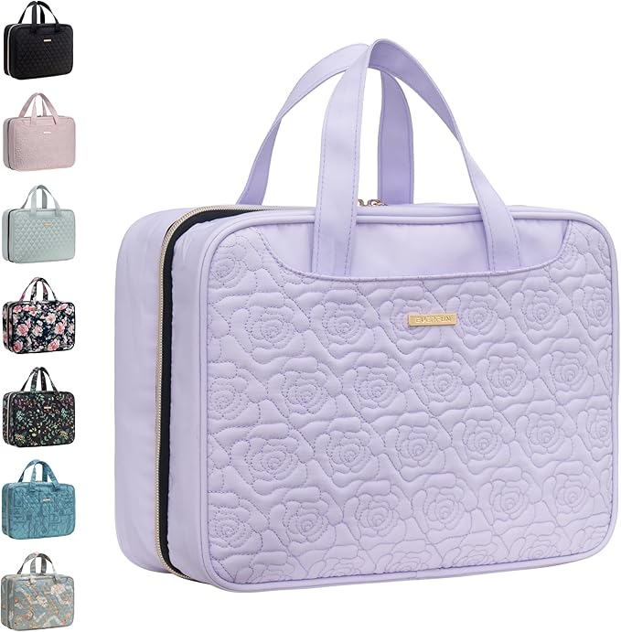 Everfun Hanging Toiletry Bag for Travel, Mothers Day Gift for Mom, 12x9x4.5 inch Large Capacity Cosmetic Organizer with Leakproof Wet/Dry Compartment, Waterproof Dopp Kit for Women Light Purple