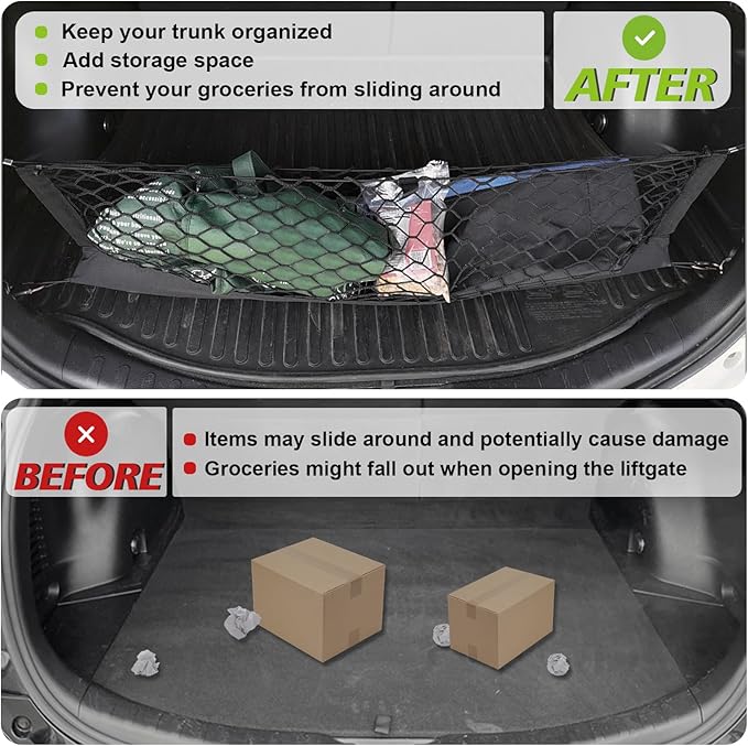 Muslogy Trunk Cargo Net Compatible with Toyota RAV4 2013-2018 Accessories, SUV Sedan Cargo Organizer Storage Net with Heavy Duty Carabiners