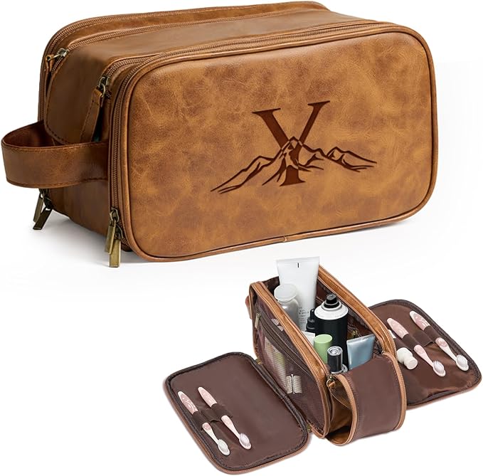 Janhavi Groomsmen Gifts, Men's Accessories Case, Waterproof Makeup Bag for Traveling, Cruise Essentials Travel Bag, Men's Accessories Storage, Mens Travel Bag Toiletry, Travel Essentials (Brown Y)