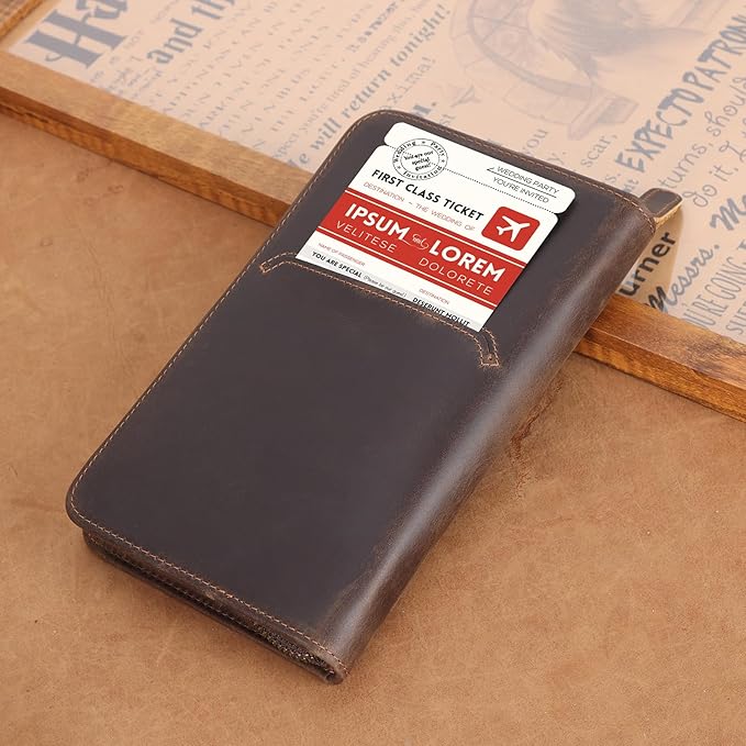 Polare Full Grain Leather Passport Holder Cover Case for Men RFID Blocking Travel Wallet Holds 4 Passports (Dark Brown with AirTag Slot)