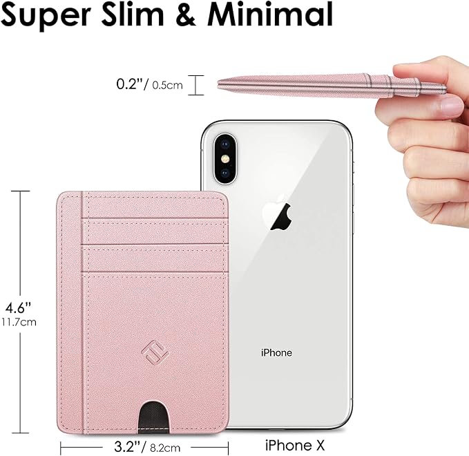 FINTIE Slim Minimalist Front Pocket Wallet, RFID Blocking Credit Card Holder Card Cases with ID Window for Men Women (Rose Gold)