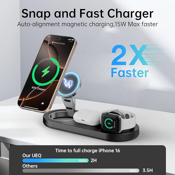 2026 "Mdrndock Magnetic 3 in 1 Charging Station Apple,Foldable Wireless Charger Stand for Mag-Safe for iPhone 17/16/15/14/13/12/Pro Max/Pro/Mini/Plus,Apple Watch Series, Air Pods pro/2/3/4