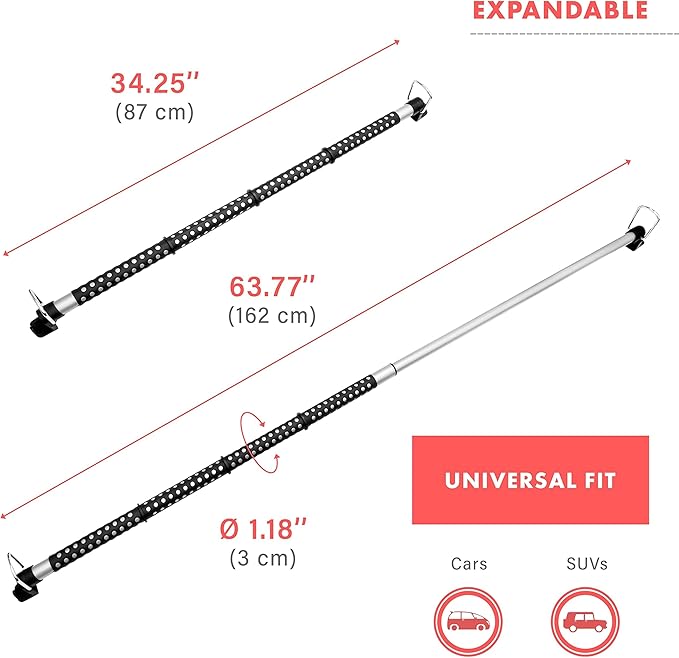 VaygWay Expandable Car Clothes Hanger Bar - Heavy Duty Metal Storage Suit Rod - Hanging Closet Organizer Rack Expandable to 62" - Portable Seat Rack Universal Fit for Van Truck RV SUV