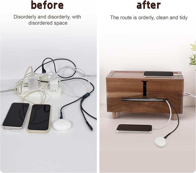 Large Cable Management Box - Organizer for Electrical Cords and Power Strips - Conceal Desk and Floor Cables - Storage Solution for Cord Hider and Organization (Brown Wood)