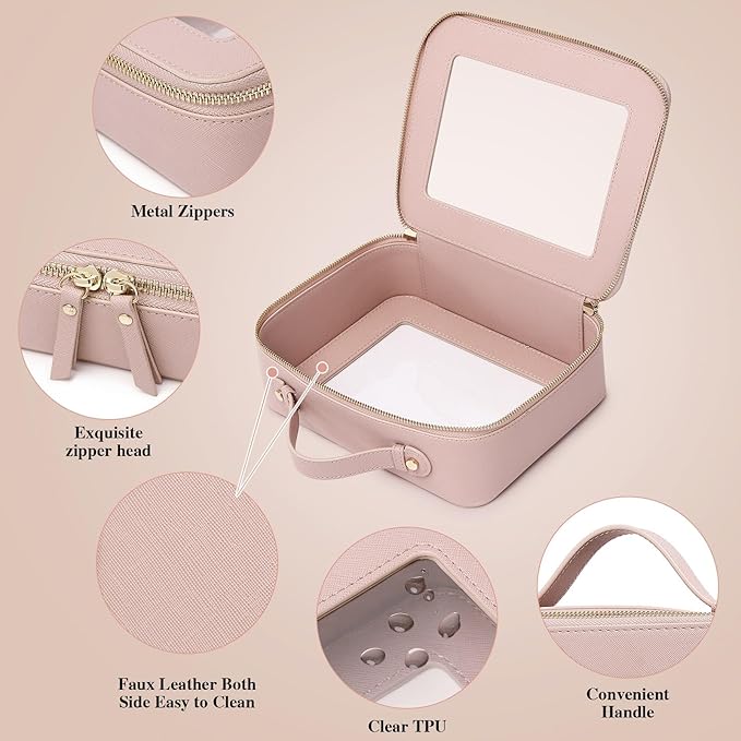 Pinkmik Clear Makeup Bag for Women Waterproof Travel Cosmetics and Toiletries Case Portable Makeup Oaganizer Bag Clear Car Bag with Zipper (Pink, M+L)