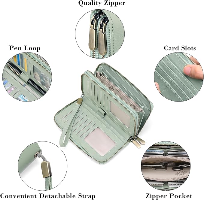 GAEKEAO Wallet for Women Clutch Leather RFID Blocking Wristlet Purse Zip Around Wallets Large Capacity Credit Card Holder