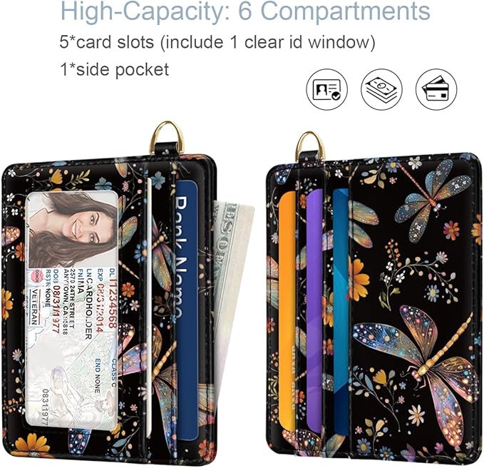 Slim Credit Card Holder Wallet RFID Blocking Minimalist Wallets Lightweight Thin Small Cute Card Case for Women, Dragonfly