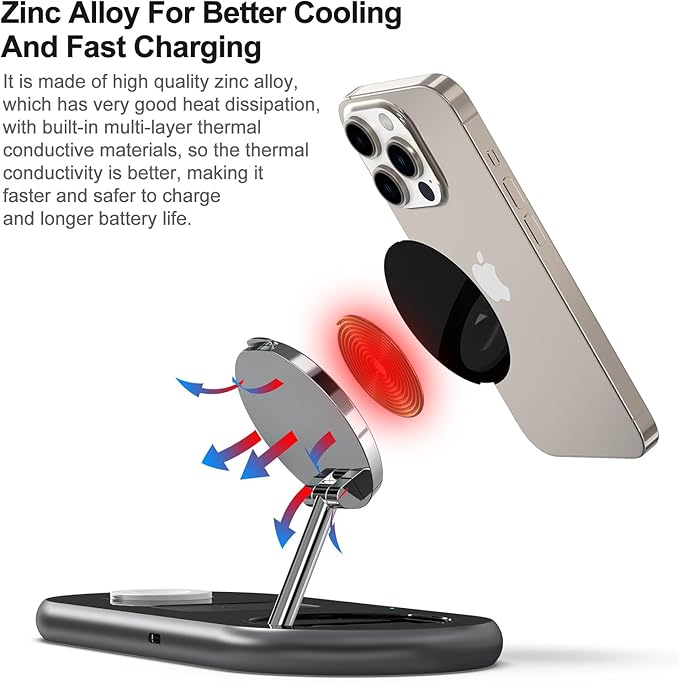 3 in 1 Charging Station for Apple Devices, Mag-Safe Charger Stand, Magnetic Wireless Charger Station for iPhone 17 16 15 14 13 12 Series, for iWatch Ultra 10 9 8 7 SE 6 5 4 3, for AirPods (Black)