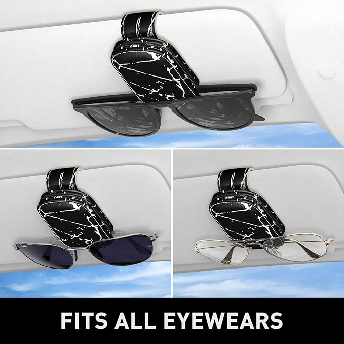 Sunglasses Holder for Car Visor, Magnetic Leather Car Sunglass Holder, Car Sun Visor Glasses Hanger Clip, Car Interior Accessories for Women Men, Fits All Size Eyeglasses