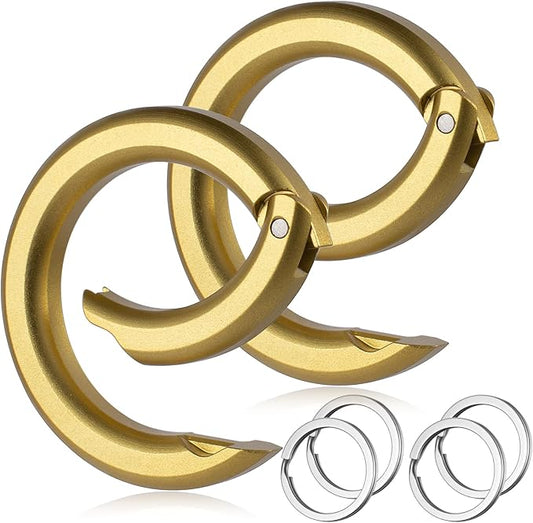 FEGVE Round Carabiner Keychain Clip,1.36 in Gold Spring O Key Rings Clip, Key Chain Quick Release Snap Hook for Women