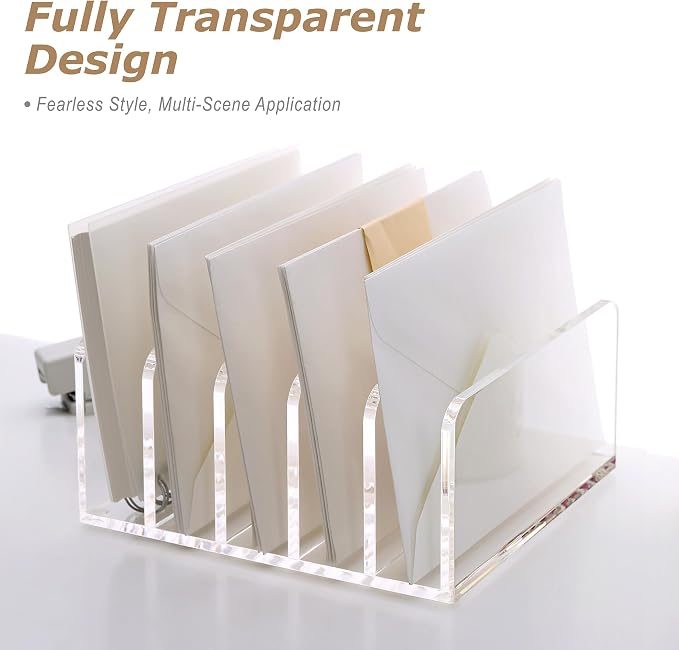 SANRUI Clear Desktop File Organizer, 5 Compartments Acrylic Office Document Sorter Mails Storage, Multifunction Letter Folder Racks Holders for Office,Home, School Desk Organization