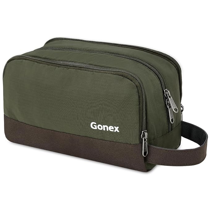 Gonex Travel Toiletry Bag Nylon, Toiletries Kit Shaving Bag Toiletry Organizer Olive & Brown