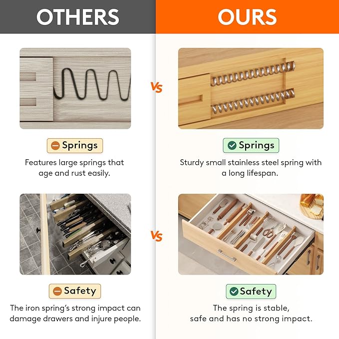 Lifewit 2.4" High 8 Pack Bamboo Drawer Dividers 45-55cm/17.5-22" Adjustable Wooden Drawer Organizer for Clothes/Utensils, Expandable Drawer Separator for Dresser/Kitchen/Bedroom/Office Organization