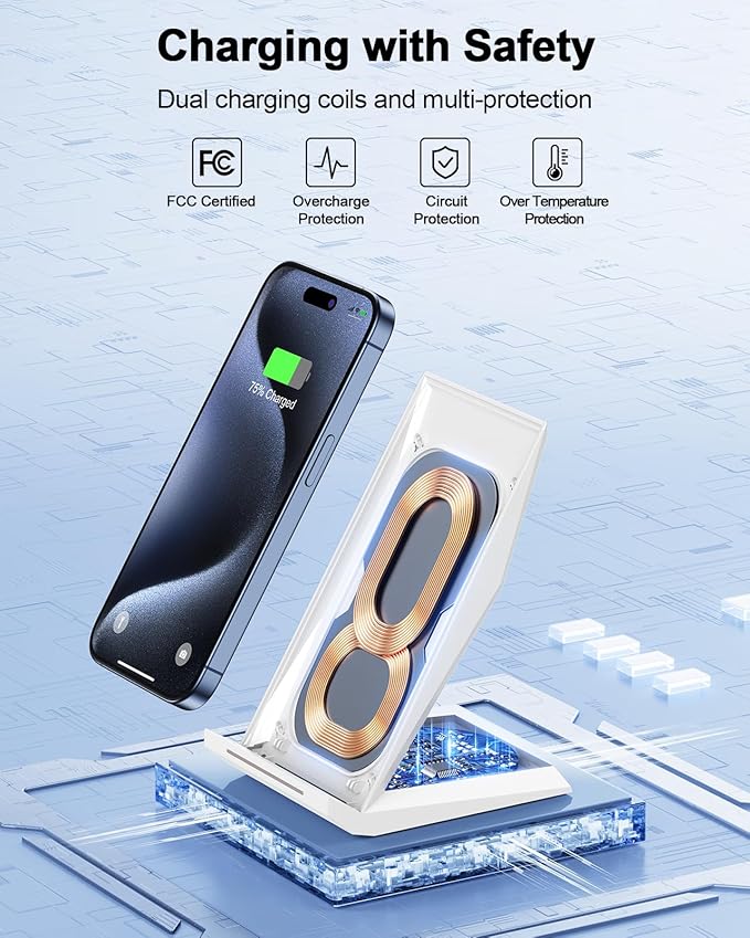 NANAMI Fast Wireless Charger - Charging Stand 7.5W Compatible with iPhone 17/17 Pro/17 Pro Max/16/15/14/13/12, 10W Phone Charger Dock for Samsung Galaxy S26/S26+/S25/S24/S24 Ultra//S23/S22/21