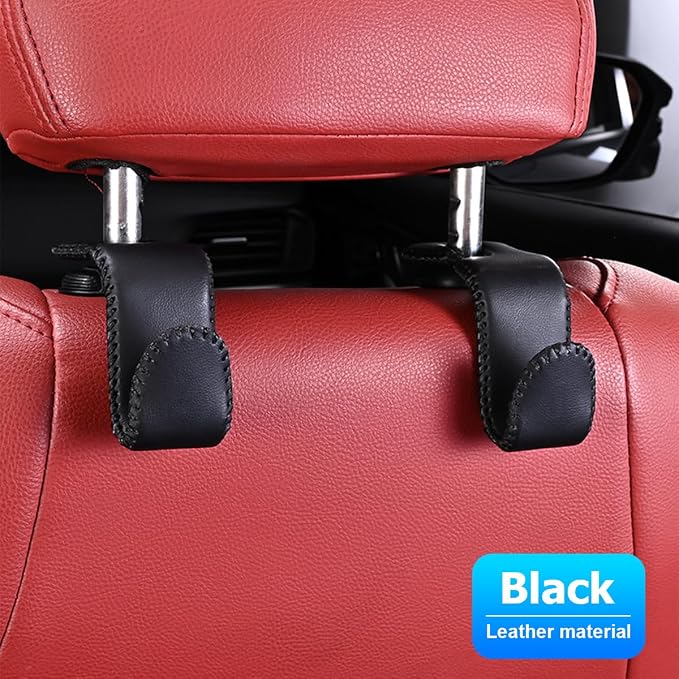 Zpana Car Headrest Hooks, 2PCS Leather U-Shaped Vehicle Purse Storage Hanging Holder for Purses Bags Coats, Automotive Seat Back Storage Organizer Hanger Accessories, Universal Fit (Black)