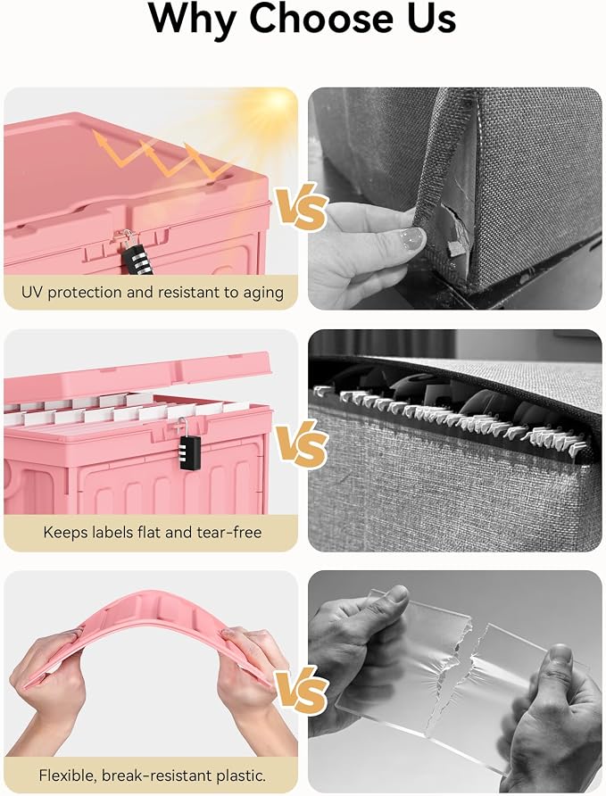 Oterri Plastic File Box with Lid for Letter Size Hanging File Folders, Hanging File Folder Box for Home, Office, School, File Cabinet, Assembly File Organizer, Pink，Large-1 Pack Without Folders