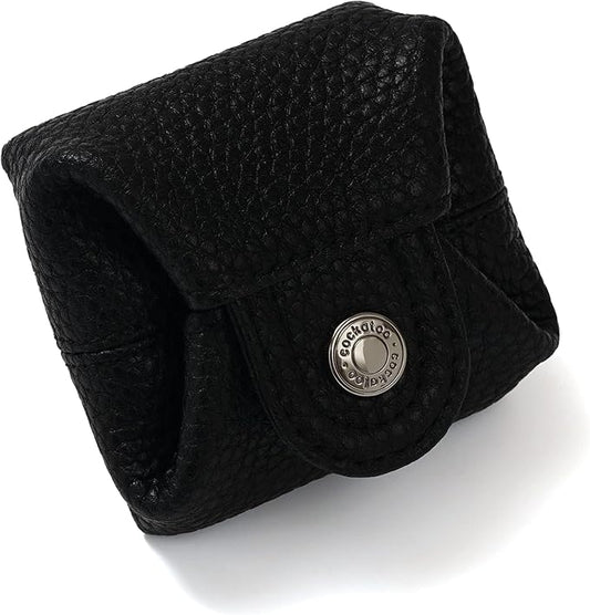 Cockatoo Genuine Leather Coin Pouch Change Holder, Mini Snap Pocket Wallet for Men Women (Black, Small)