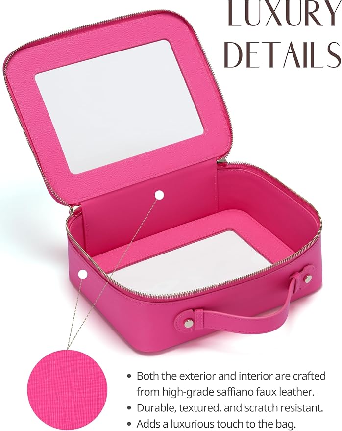 Popvibe Clear Makeup Bag Travel Cosmetic Case Transparent Toiletry Bag with Zipper, Portable Make Up Organizer Traveling Compact Car Bag for Essentials, Hotpink, Medium and Large
