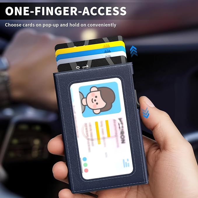 Wallet for Men Slim Minimalist Pop-up Smart Holds 5-6 Cards - RFID Blocking Metal with Money Clip, Credit Card Holder & ID Window, men accessories(3.94x2.56x0.59in) (Blue)