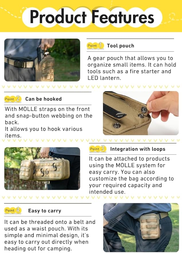CAMPINGMOON Tactical MOLLE Pouch Compact EDC Organizer Bag Webbing Structured Utility Gear Pouch Belt Camping Hiking Outdoor