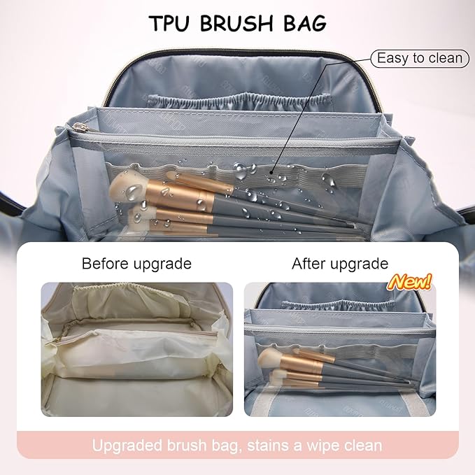 BOYATU Travel Makeup Bag for Women: Cosmetic Organizer Bag with Compartments - Leather Make up Bags Set of 3 (G-3-Pink)