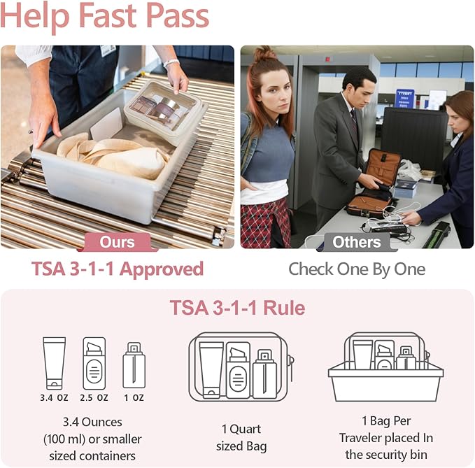 PACKISM TSA Approved Toiletry Bag 4 Medium - Quart Size Clear Makeup Bag for Carry On, Airport Security Compliant Clear Travel bag for Toiletries with Reinforced Seams, Beige