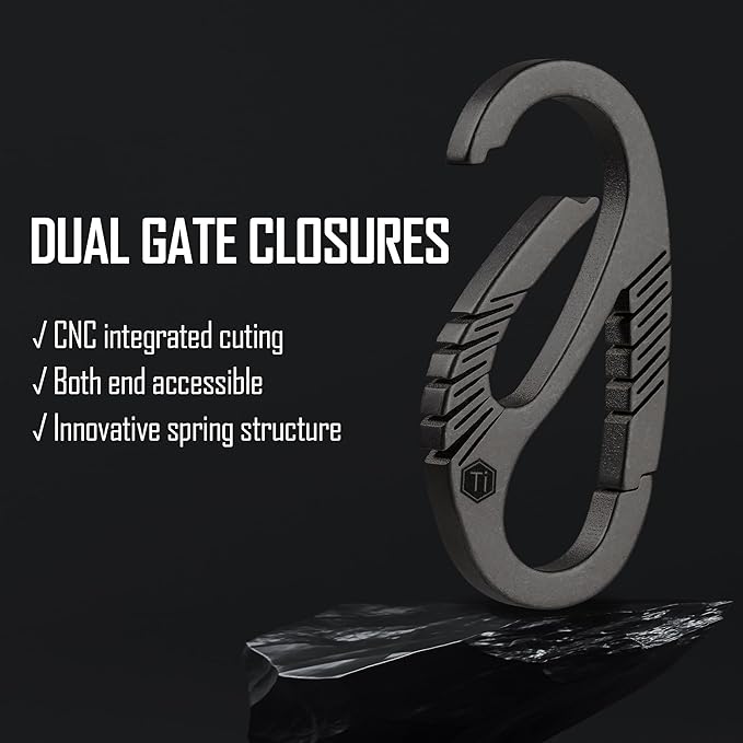 KeyUnity Titanium Carabiner Keychain Clip, Dual-Gate Quick Release EDC Key Ring Holder Organizer for Men and Women