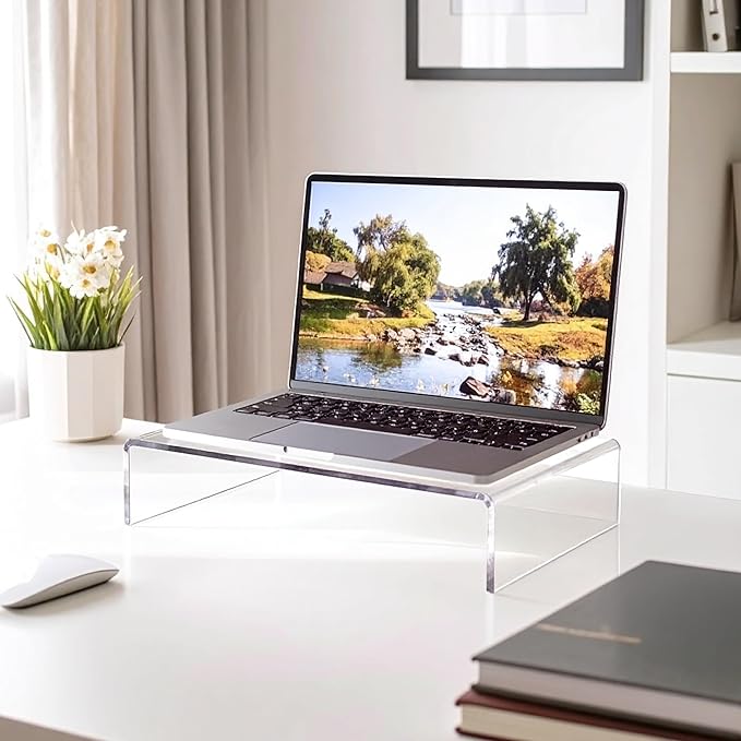 Amazing Abby Acrylic Monitor Stand Riser for Desk (2-Pack), Clear Plastic Computer Monitor Riser with Keyboard Storage, Heavy-Duty 3-3/8" Riser for PC Laptop Screen, Great for Home and Office Use